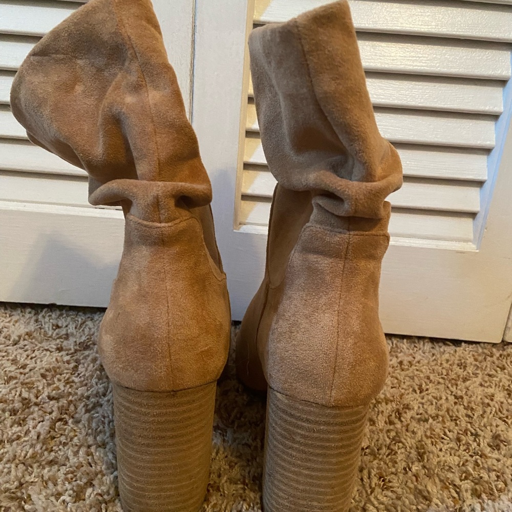 VICI Faux Suede Heeled Slouch Boot - Camel